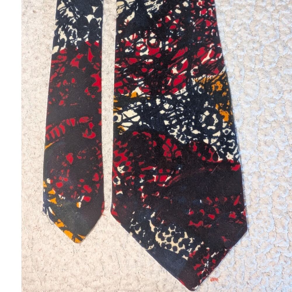 Vintage C'espino Hand Made Velvet Neck Tie Blue Red 60s 70s Retro 60"